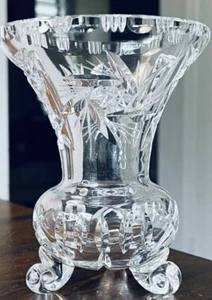 Vintage Bohemian Heavy Hand Cut 3 Footed Crystal Vase 5.75”H - Picture 1 of 15