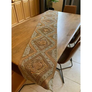 Z Gallery Large 14" x 85" Solid Bead Luxor Table Runner 7068 Gold Silver India - Picture 1 of 9