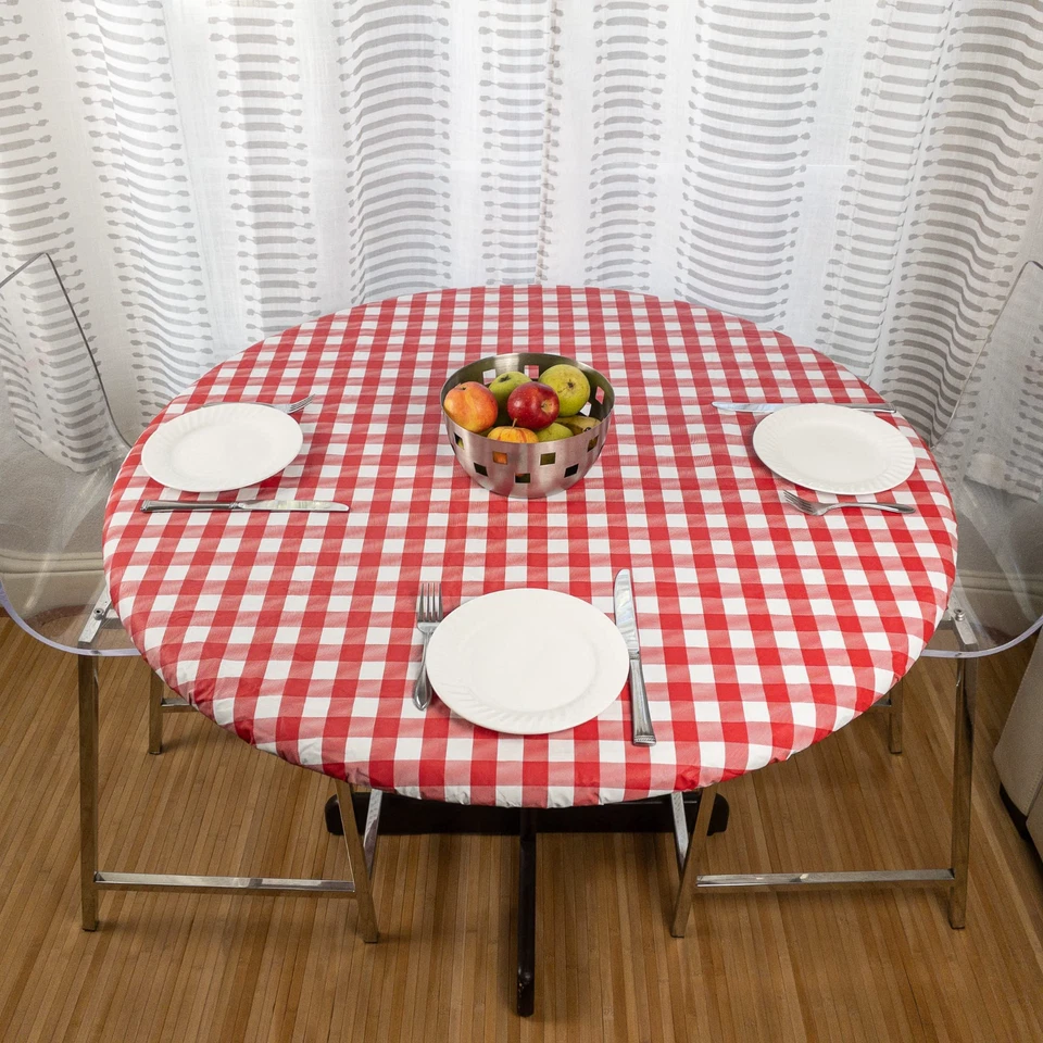 Round Vinyl Tablecloth Fitted Elastic Flannel Backed table cover Indoor/Outdoor - Image 1 of 4