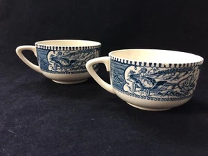 PAIR (2) Currier and Ives Blue and White "Road Winter" Cups EVC - Picture 1 of 3