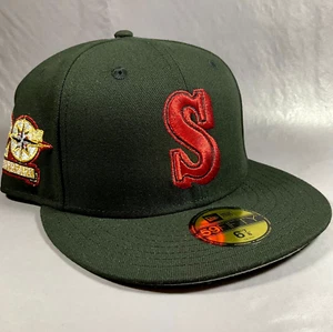 New Era Seattle Mariners Bred Black Red Exclusive 59FIFTY Fitted Hat Cap 6 7/8 - Picture 1 of 9