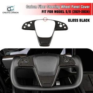 1pcs Real Carbon Fiber Steering Wheel Panel Trim For Tesla Model X Model S 2021+ - Picture 1 of 7