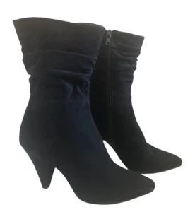 Miss Shop Black Suede Slouch Boots Size 6 37 Cone Heel Pointed Toe New - Picture 1 of 5