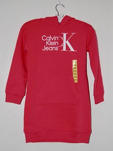 NWT Calvin Klein Girls Pink Sparkle Logo LS Sweatshirt Hoodie Dress sz S M - Picture 1 of 13