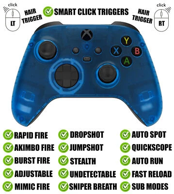 Clear Blue Silent Modz Smart Click Triggers Modded Controller for Xbox & PC - Image 1 of 2