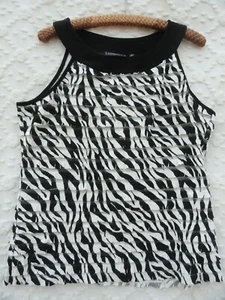 Elementz Knit Sleeveless Top Misses L Poly White Black Ruffled MINT - Picture 1 of 6