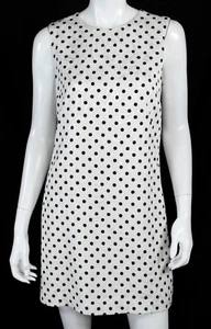 DOLCE & GABBANA White & Black Polka Dot Print Floral Textured Shift Dress 42 - Picture 1 of 9