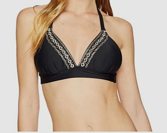 Roupa de banho feminina Ella Moss preta dourada idade halter biquíni tamanho médio $84 - Imagem 1 de 1