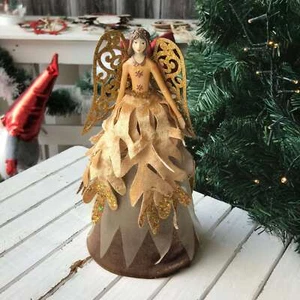 Angelo con Abito in Velluto Oro Puntale Per Albero di Natale - Imagen 1 de 2