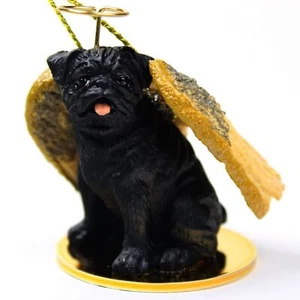 Pug Ornament Angel Figurine Hand Painted Black - Picture 1 of 1
