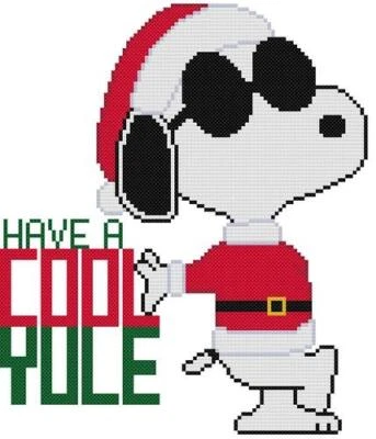 CROSS STITCH+ CRAFT PATTERN Snoopy Dog Joe Cool Yule Christmas Santa Sunglasses - Image 1 of 4