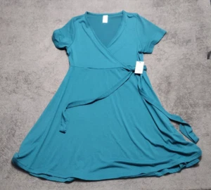 NEW West Loop Maxi Dress Womens Medium Blue Green Tie Side V Neck Office Casual - Picture 1 of 11