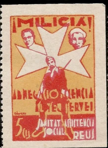1930s Spanish Civil War Historic Poster Stamp Cinderella Backstamped FALSCH - Picture 1 of 1