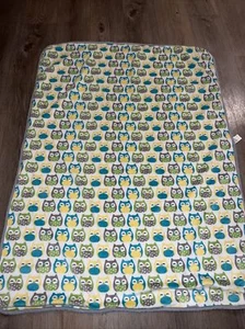 Carter's Owl Sherpa Baby Blanket 29”X 40” Velour Green Yellow Blue Owls Cute! - Picture 1 of 5