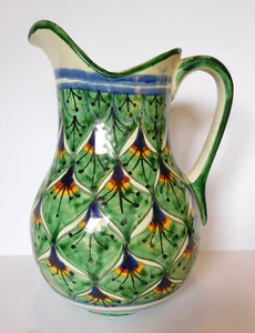 Jarra de agua vintage de cerámica mexicana Talavera pluma de pavo real 12"h - Imagen 1 de 7