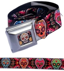 Sugar Skulls Seat Belt Dia De Los Muertos Day Of The Dead Seatbelt Buckle Down - Picture 1 of 10