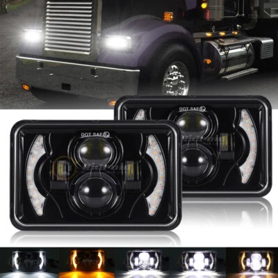 2pcs DOT 4x6" LED Headlights Hi/Lo Sealed Beam DRL For Kenworth T400 T800 W900 - Image 1 of 4