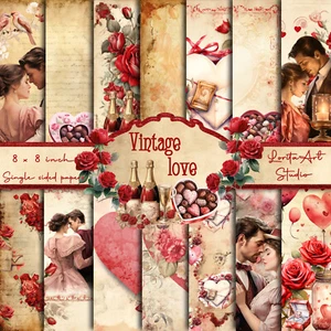 "Vintage love", Valentine's day paper pads, Valentine's scrapbook paper pads, - Picture 1 of 8