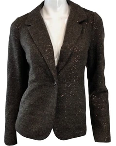 J.Jill Medium Petite Walnut Dk Brown Sequin Wool Blend Notched Collar Blazer Mp - Picture 1 of 13