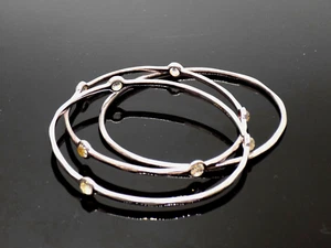 Set of Three-Ippolita Sterling Silver & Quartz Crystal Hammered Bangle Bracelets - Picture 1 of 13