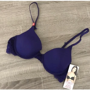 SO Juniors So Soft T-Shirt Bra Purple Lace Edging & Back Sz 34B - Picture 1 of 2