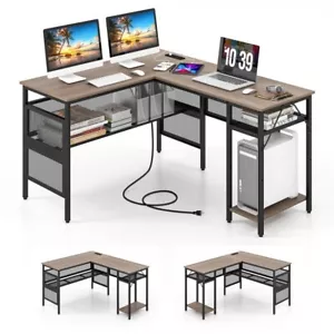 2 x 1 Reversible L-Shaped Home Computer Desk & Charging Station Adjustable Shelf - Picture 1 of 11