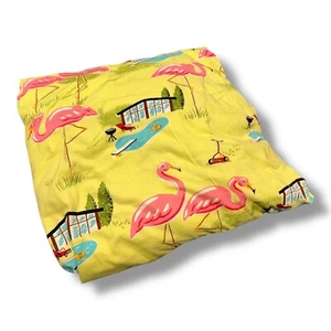 Nick & Nora Lime Green Retro Flamingo Pool Jersey Fitted Sheet Queen *Flaw - Picture 1 of 9