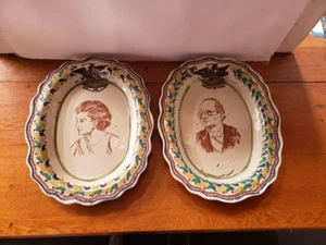 Vintage Handbemaltes Paar Tonplatten President Lyndon & Lady Bird Johnson - Bild 1 von 4