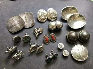 STERLING SILVER 925 Lot Earrings Pair P24 Screw Back Clip On Unique Vintage Part - Picture 1 of 7
