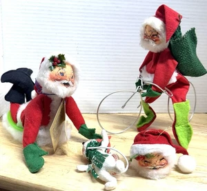 Annalee Puppen in die Pedale treten Geschenke Weihnachtsmann auf Fahrrad, Weihnachtsmann auf Schlitten und 2 Ornamente - Bild 1 von 17