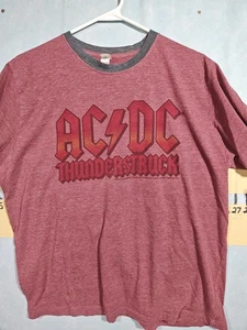 AC DC Thunderstruck Shirt Mens Large Red Gray Ringer Band Graphic Rock Tee - Picture 1 of 10
