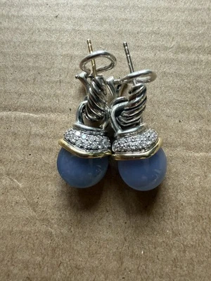 Brincos de bolota calcedônia prata esterlina 18K com diamantes David Yurman - Imagem 1 de 4