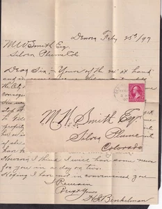 1897 Brief & Brief H J Benkelman Denver Colorado an M W Smith Esq Silver Plume - Bild 1 von 1