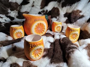 Vintage Florida Orange Juice Pitcher 4 Cups Sun Japan Ceramic Pottery - Picture 1 of 6