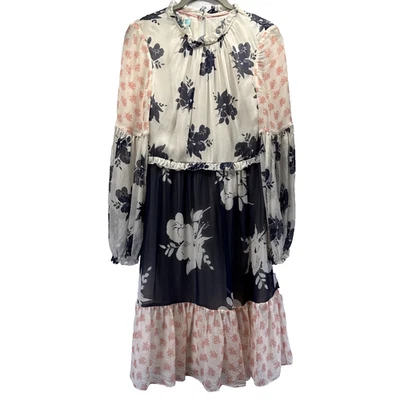 Vestido Boden Jemima Volantes Talla 2 100% Seda Estampados Mixtos Abullonados Mangas Largas Forrado Foto 1 de 4