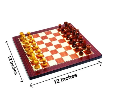 Indian Wooden Flat Chess Board 12"x12" Inch with magnetic chess pieces set - Image 1 of 4