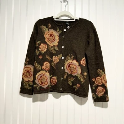 Cárdigan Suéter Mercer Madison Marrón Floral Lana Mohair Talla Pequeña Foto 1 de 4