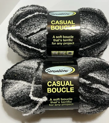 Sensations CASUAL BOUCLE Yarn BLACK GREY Acrylic/Nylon 3.5oz ea. Set of 2 - Image 1 of 4
