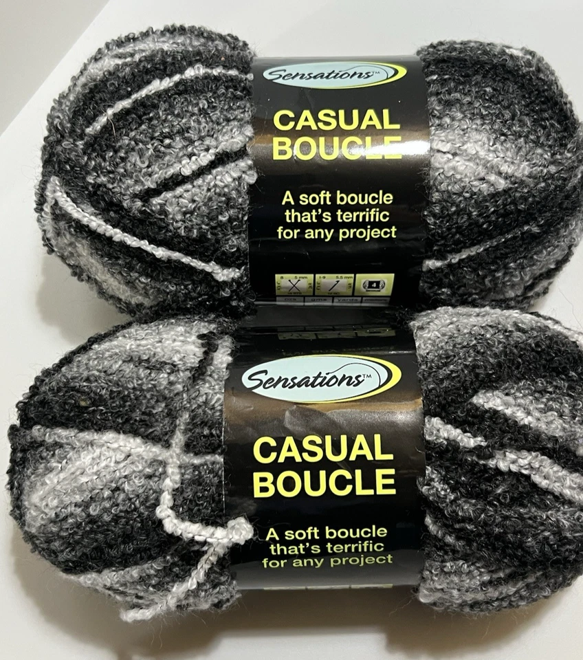 Sensations CASUAL BOUCLE Yarn BLACK GREY Acrylic/Nylon 3.5oz ea. Set of 2 - Image 1 of 4