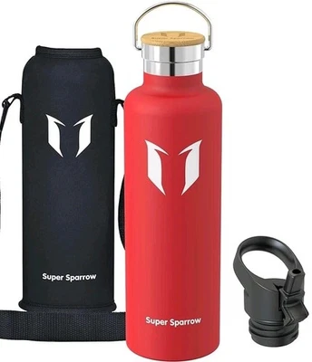 Super Sparrow Stainless Steel Water Bottle - 1000ml - Vacuum Insulated - Red - Image 1 of 4