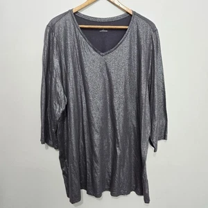 Catherines Gray Metallic Top Sz 1X Shimmer Stretch 3/4 Sleeve Holiday Event NYE - Picture 1 of 10