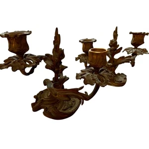 Pair Twisted Brass Candlesticks Heavy Intricate Leaf Ivy Nouveau Vintage Patina - Picture 1 of 11