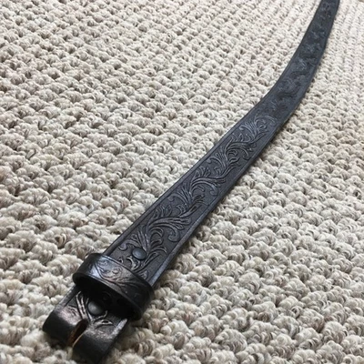 Cinto de couro vintage Tony Lama faroeste cowboy tamanho 24 preto trabalhado meninos meninas - Imagem 1 de 4