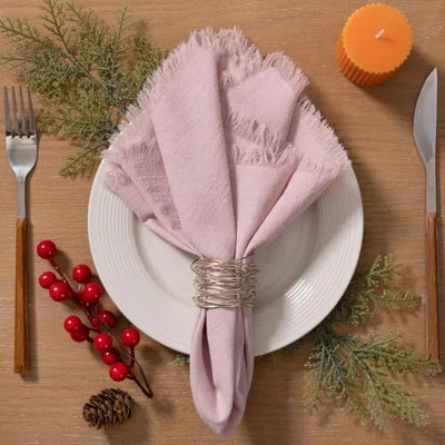 Handmade Cloth Napkins with Fringe 4 Pack 17''x17'' Thick Cotton Linen Napkins  - Image 1 of 4