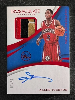 2017-18 Panini Immaculate ALLEN IVERSON 5/10 Patch Auto Ruby Philadelphia 76ers - Image 1 of 3