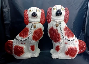 Charming Pair Antique Victorian Staffordshire Fireside Mantelpiece Wally Dogs - Picture 1 of 13