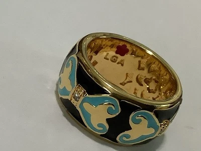 Lauren G Adams Black Enamel with Baby Blue & Gold Bows, Clear Cz’s (117) Size 6 - Image 1 of 3