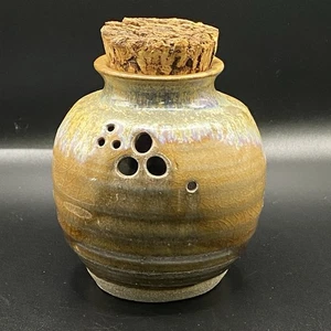 Vintage Studio Pottery Art Pottery Garlic Keeper Cork Jar Artist Signed - Picture 1 of 7