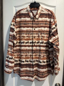 Vintage Hunting Shirt Mens Size XL Brown 90s All Over Print Deer Buck Southwest - Picture 1 of 6