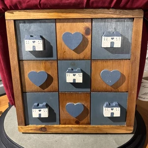 Wooden Wall Plaque: Hearts / Homes Folk Art Country Unique Piece Unbranded 12” - Picture 1 of 6